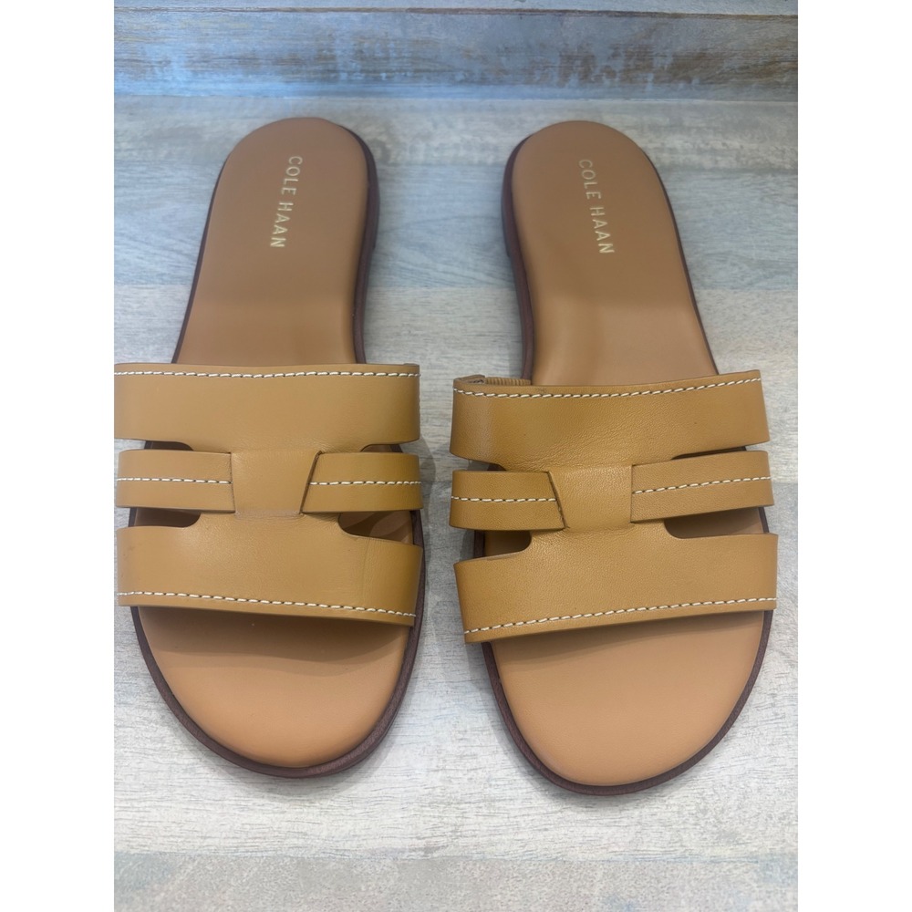 Cole Haan Womens British Tan Leather H-Strap Slide Sandals W31952 Size 7.5B